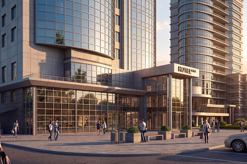 Архитектурный комплекс объединяет два масштабных объекта: высотный гос