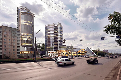 Архитектурный комплекс объединяет два масштабных объекта: высотный гос