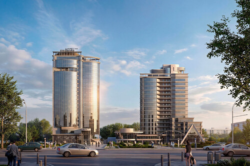 Архитектурный комплекс объединяет два масштабных объекта: высотный гос